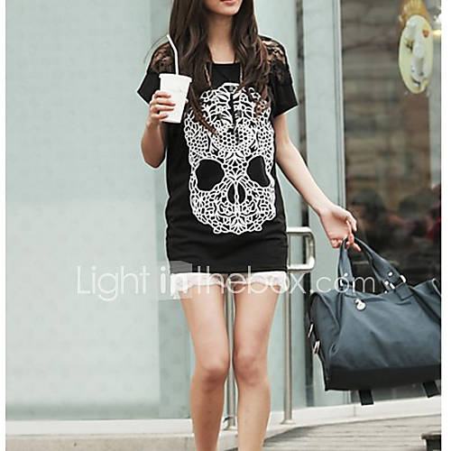 Zhulifang Womens Skull Lace Cut Out T Shirt