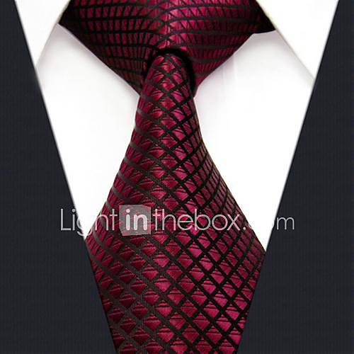 Mens Casual Check Solid Red Silk Necktie