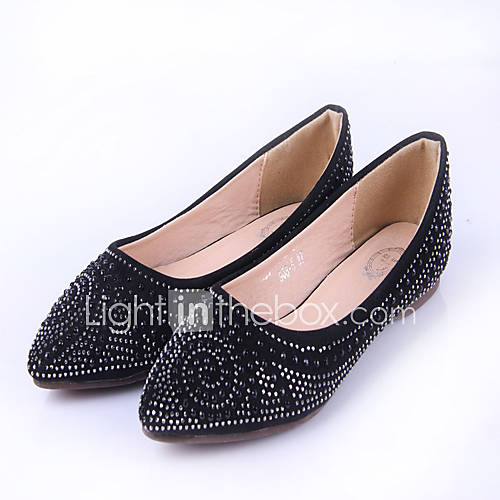 Womens Luxury Diamonade Solid Color Flat Shoes(Black)