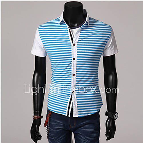 ZZT Stripe Stitching MenS Short Sleeved Korean Version Shirt