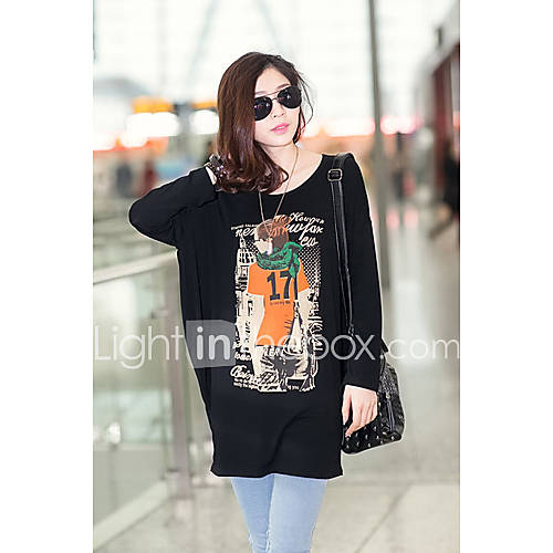Uplook Womens Casual Round Neck Black Cartoon Pattern Loose Fit Batwing Long Sleeve T Shirt 336#