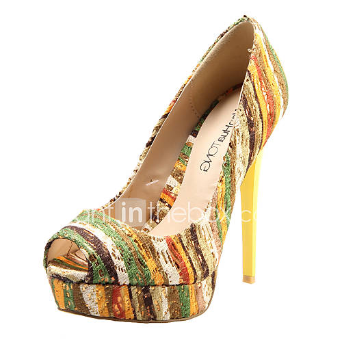 Fabric Womens Stiletto Heel Peep Toe Pumps/Heels Shoes