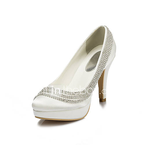 Satin Womens Wedding Stiletto Heel Platform Pumps/Heels With Rhinestone Shoes(More Colors)