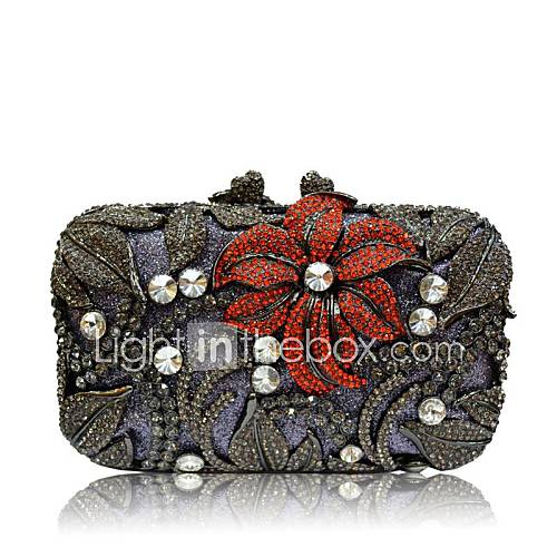 Women Flower with Full Rhinestones/Diamonds Metallic Evening Handbags/ Clutches