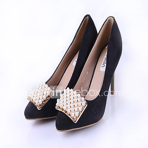 Womens European Pearl Decoration Solid Color High Heels(Black)