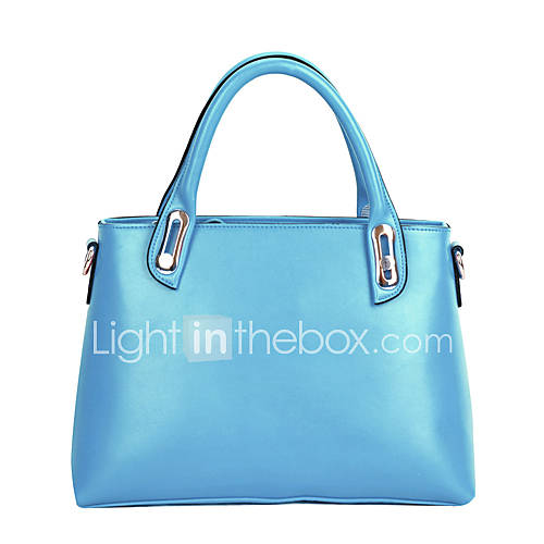 Global Freeman Womens European Free Man Simple Solid Color Two Uses Leather Tote(Light Blue)