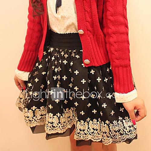 Womens Fashion Floral Print Lace Embroidery Mesh Fluffy Skirts