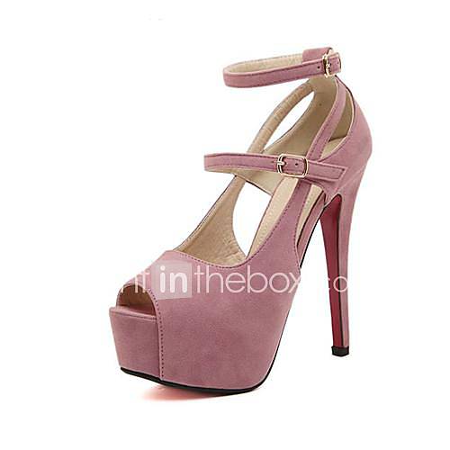 Suede Womens Stiletto Heel Peep Toe Pumps/Heels with Buckle Shoes(More Colors)