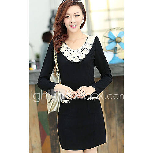 Meitiantian Knit Long Sleeve Autumn Winter Dress (Black)