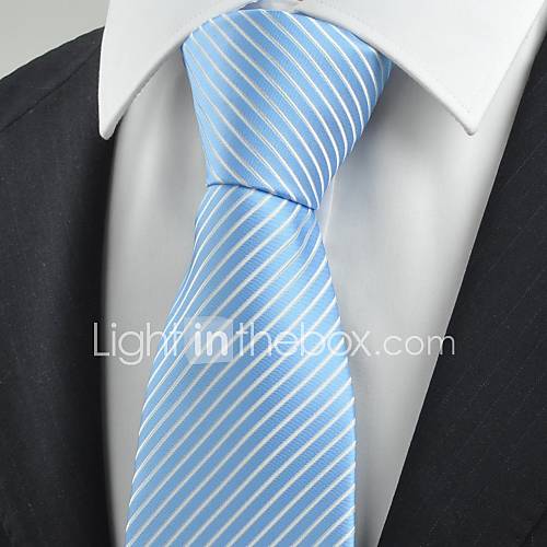 Tie Striped Blue White Classic JACQUARD Mens Tie Necktie Wedding Party Gift