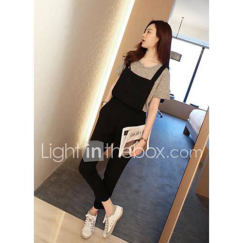 Womens Sweet Solid Color Trousers Split Strap Jumpsuit