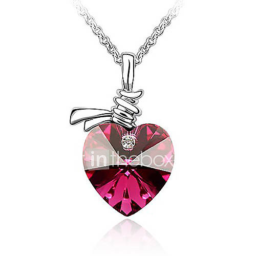 Xingzi Womens Charming Fuchsia Heart Made With Swarovski Elements Crystal Dangling Necklace