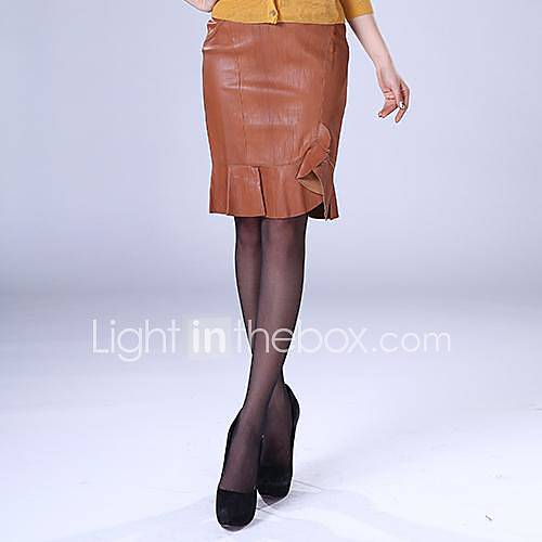 Cerel Elegant Fishtail Leather Midi Skirt