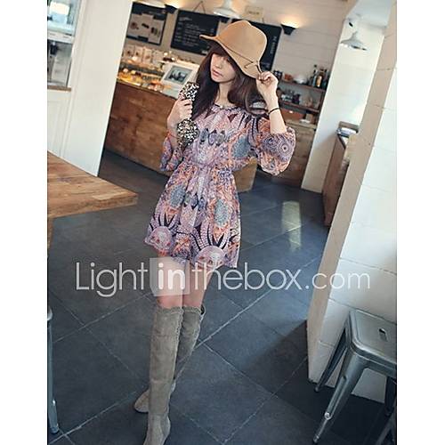 Womens Spring New Long Sleeve Chiffon Dress