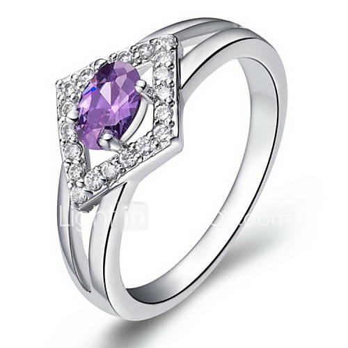 Fashionable Sliver Purple With Cubic Zirconia Oval Womens Ring(1 Pc)