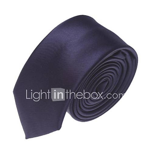 Mens Solid Colour Fashion Navy Blue Narrow Microfibre Necktie