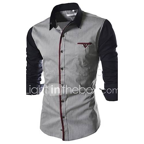 Mens Casual Contrast Color Long Sleeve Shirt