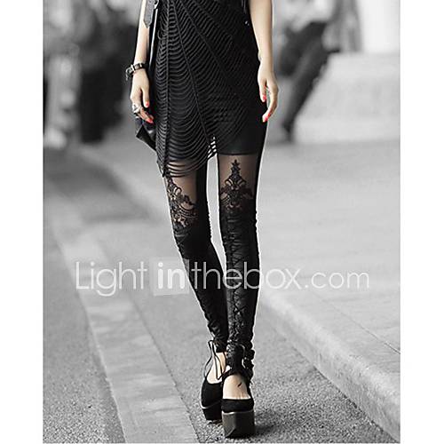 Womens Embroidery Stitching Leather Leggings