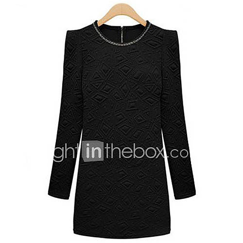 WeiMeiJia Womens Simple Embossed Beads Long Sleeve Dress(Black)