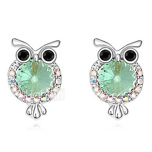 Xingzi Womens Charming Cyan Owl Pattern Made With Swarovski Elements Crystal Stud Earrings