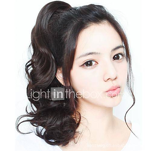 Capless Woman Medium Dark Brown High Quality Synthetic Wavy Ponytail Hairpiece