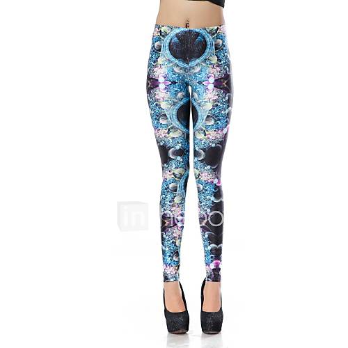 Elonbo Womens Round Collar Digital Printing Coloured Drawing or Pattern Color Diamond Style Tight Women Leggings