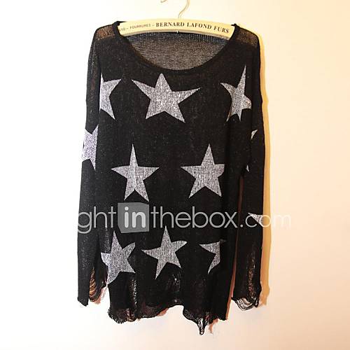 Womens Jumper Cool Torn Hole Knitwear Polychaete Blended Stars Sweater Apricot