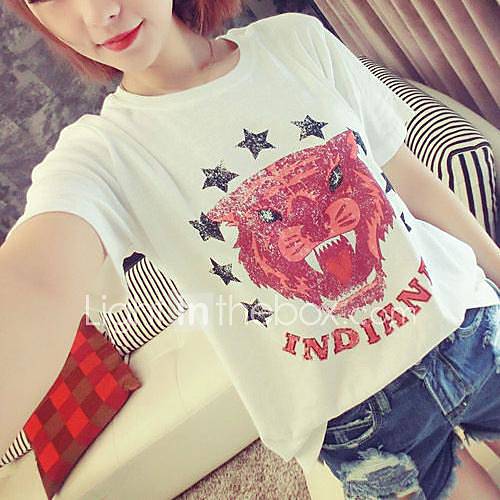 Womens Tiger Head Print Casual Loose Short Sleeve T Shirt