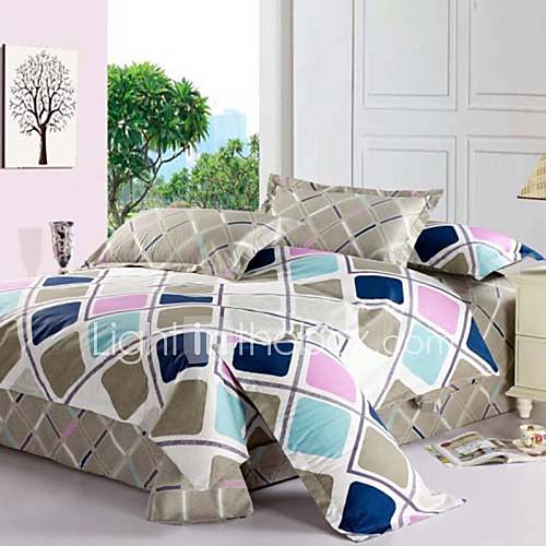 Duvet Cover Set,4 Piece Reactive Print 100% Cotton Modern Stripe Multicolor