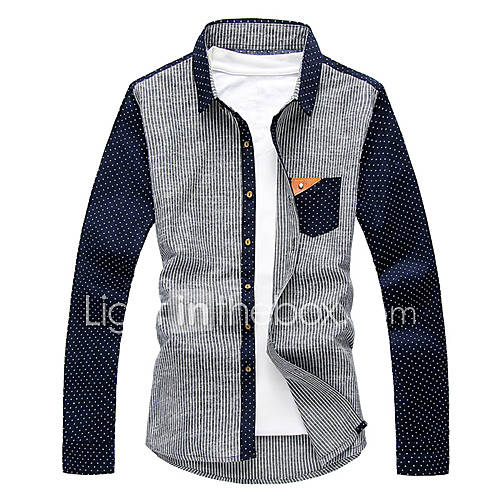 LangXin Mens Simple Slim Outside Linen Contrast Color Long Sleeve Shirt(Gray,Blue,Cream)