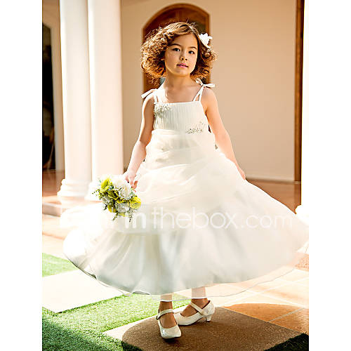 A line Princess Spaghetti Straps Knee length Organza Flower Girl Dress (733923)