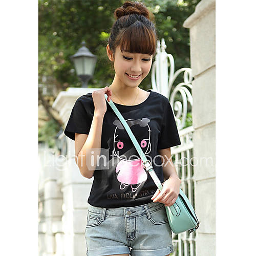 E Shop 2014 Summer Print Round Short Sleeve T Shirt (Black)