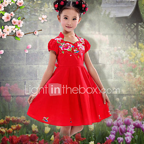 WXH ChildrenS Sweet Coloured Glaze Butterfly Collar Dress(Red)