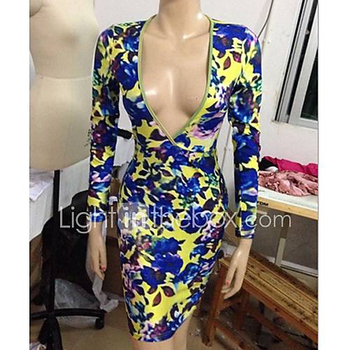 Yimei WomenS Deep V Print Sexy Fashion Paty Hot Print Dress