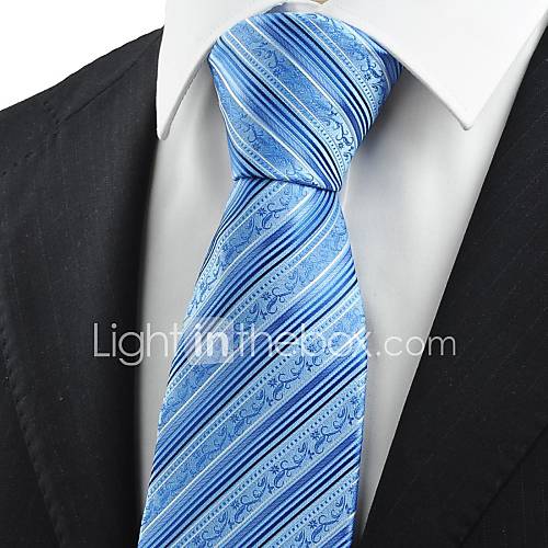 Tie Blue Flora Pattern Striped Mens Tie Necktie Formal Wedding Holiday Gift