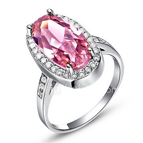 Sweet Sliver Pink With Cubic Zirconia Oval Womens Ring(1 Pc)