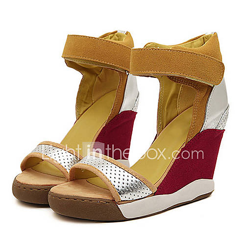 Sunday Womens Leisure Ankle Strap Wedge Heel Yellow Sandals