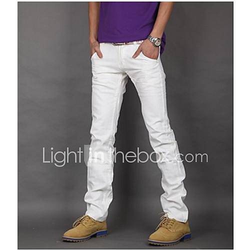 Mens Casual Fashion Slim White Jeans