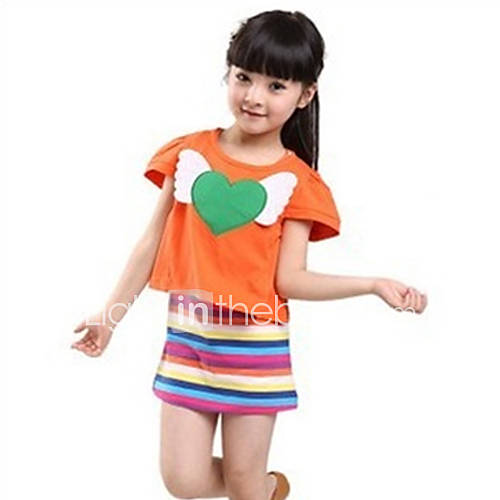 Girls 2 Pieces Heart And Wings Stripe Clothing Sets