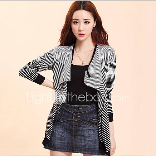 Womens Spring Contrast Color Stripe Cardigan