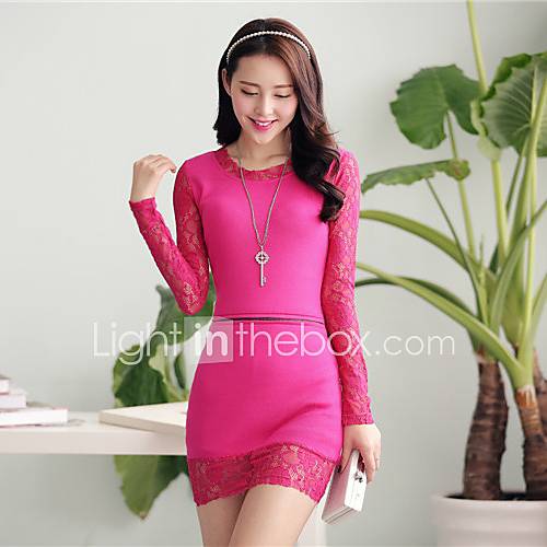 Womens Spring Lace Slim Fit Knit Dress (No Necklace and Random Pattern)