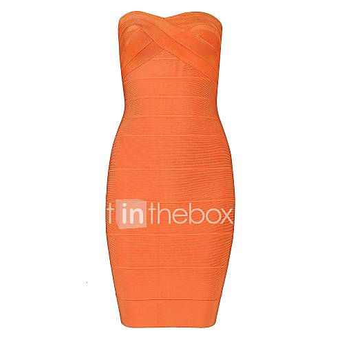 Orange Sexy Strapless Bodycon Bandage Dress