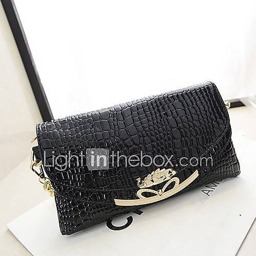 N PAI Womens Fashion Crocodile Pattern Clutch/One Shoulder Bag(Black)2