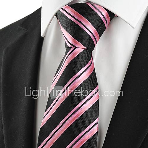 Tie New Striped Pink Black Business Men Tie Necktie Wedding Party Holiday Gift