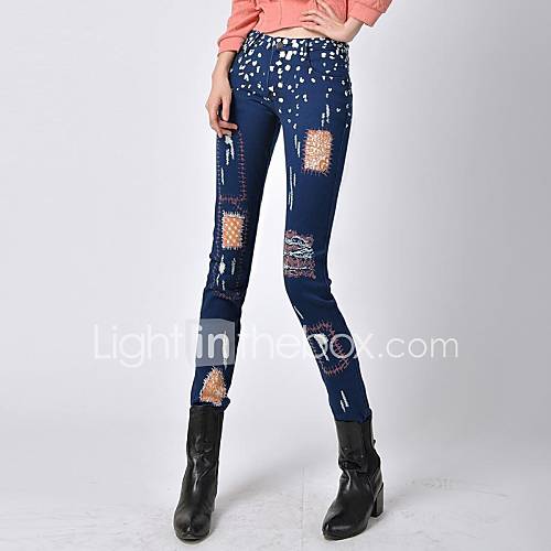 Womens New Spring Patch Painting Skinny Jeans