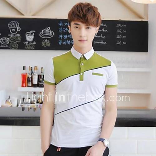 Mens Lapel Casual Short Sleeve Contrast Color Splicing Polo Shirts