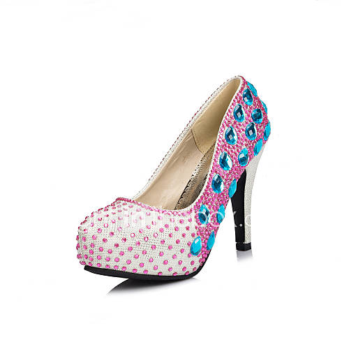 Leatherette Womens Wedding Stiletto Heel Platform Pumps/Heels With Rhinestone Shoes