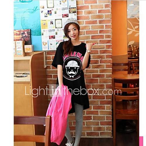 Womens Fashion Long Printing Short Sleeves T Shirt