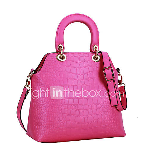 Global Freeman Womens European Free Man Solid Color Leather Tote(Fuchsia)