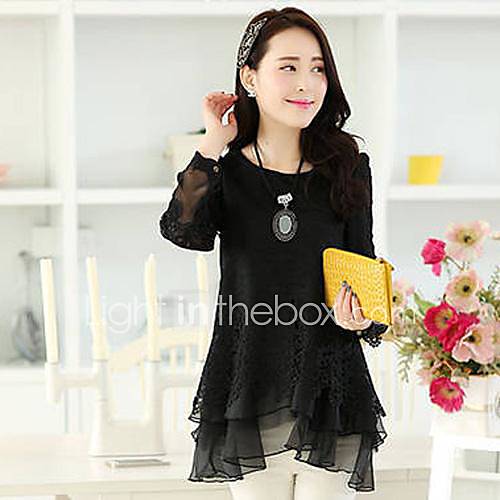 Womens Long Sleeved Stitching Lace Shirt